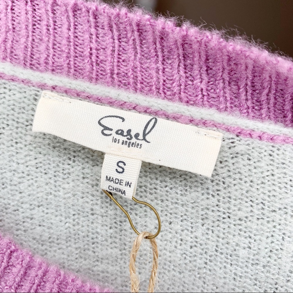 NWT Easel Lavender and Gray Crew Striped Sweater - Picture 5 of 7